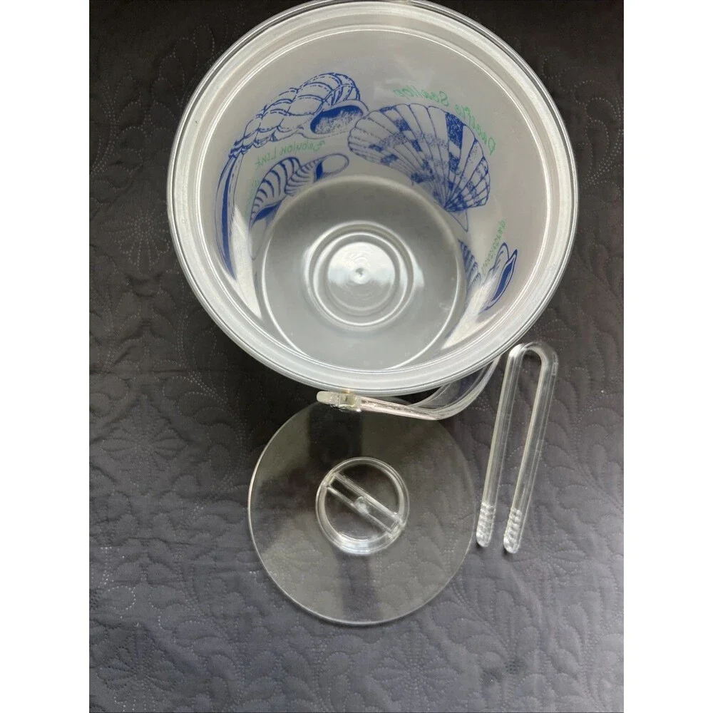 Sun Country 3QT Ocean Shell Clear Acrylic Ice Bucket w/Tongs NIB Nautical Home
